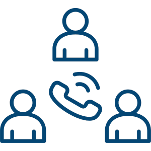3 people connected by phone icon
